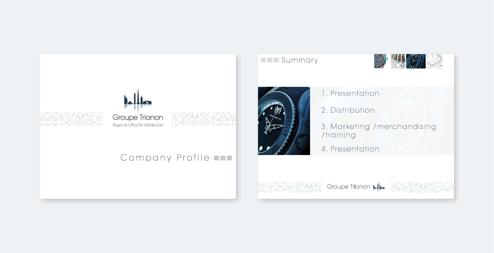 Conception et mise en page présentation d'entreprise Joailler de luxe Dubai